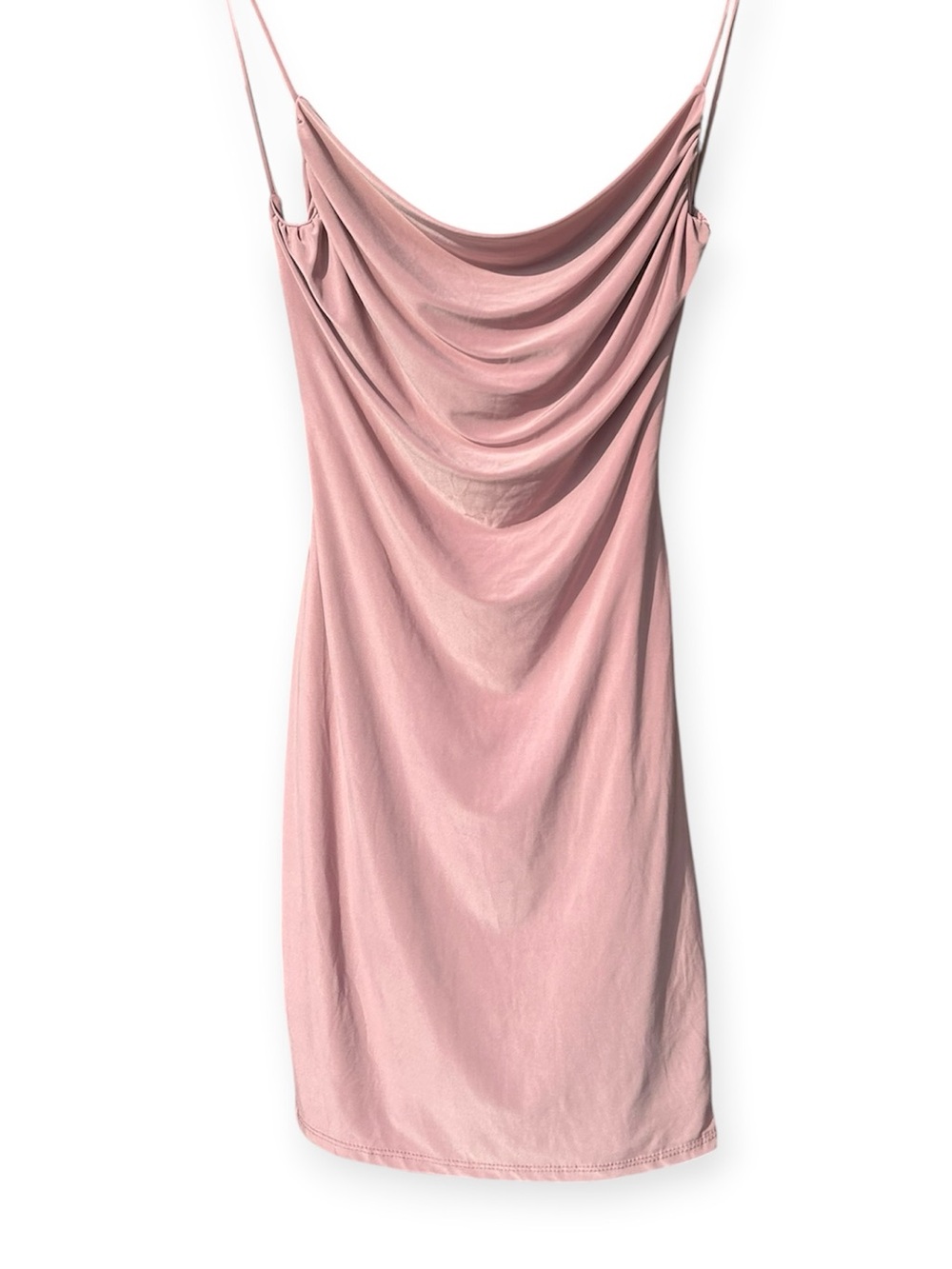 NWT 21Saints Dusty Pink cowl-neck, open back w/ Cross Straps Mini Slip Dress